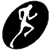A sequence of seven oval-shaped black-and-white icons showing a running figure in progressive motion frames, each icon containing one distinct pose.