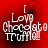 Red background with white text "I Love Chocolate Truffle" in a pixelated, layered style across four