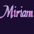 Pixelated pink text 'Miriam Miriam' on dark background with a pixelated heart symbol.