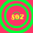 Four identical circular icons with green concentric rings on a red background, each containing yellow text reading $@Z.