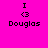 Four identical pixel-art display 'I <3 Douglas' text with varying red background bars on a bright pink backdrop