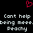 Red pixelated heart symbol above white text reading "Cant help Cant help being meeebeing meee. Peachy Peachy" on black background.