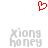 Red pixelated heart symbol above two gray pixelated text blocks reading 'xiong honey' on white background.