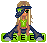 A 4x4 contact sheet of a pixel art animated icon featuring a cartoon woman with long blonde hair, green top, dark blue pants, and sunglasses, standing in front of a green banner reading "REE" on each frame.