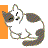 Pixelated cat avatar with white and gray patches, orange vertical bar on left side of frame.