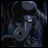 Pixelated anime-style character with dark blue hair and a black mask covering the lower face, positioned next to white text on a black background.