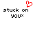 Red pixelated heart symbol above black text reading 'stuck on you*' in two identical side-by-side arrangements.
