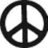 Black peace symbol on white background, blue text 'LOVE' and 'HAPPINESS' on light green , gray in bottom right