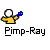 Pixel art character with white head and yellow body holding blue object, displayed in of showing animation cycles