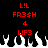 Red pixelated text and white flame shapes on a black background, with identical left and right sections.