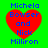 Red heart-shaped icon with blue text reading "Michela Boyser and Nick Milliron" on a bright green background.