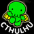 Pixelated green octopus-like creature with yellow checkered hands, white stylized text below on black background.