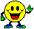 Two yellow smiley face characters with black limbs and green hands standing side-by-side against a gray background, one making a middle finger gesture while the other smiles normally.