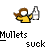 Pixelated icon shows a figure with brown hair in yellow clothing holding a bottle, below text reading 'Mullets suck' on gray background.