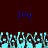Dark red background with blue text 'Ivy' on both sides and a of cyan pixelated shapes below