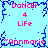 Pixelated icon with light blue background and blue jagged border, displaying pink text elements arranged in a pattern