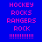 Four display pixelated text 'HOCKEY ROCKS RANGERS ROCK !!!!!!!!!!!' in varying color schemes with no visible animation changes