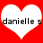 Two white heart shapes on a red background with black text reading "danielle s" inside each heart.