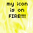 Yellow flame background with black pixelated text reading 'my icon is on FIRE!!!!' in a