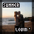 Pixelated beach scene with two figures embracing at sunset, text overlays in black and pink boxes.