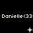 Pixelated text 'Danielle<33' repeated three times per on black background with white animated symbols below each
