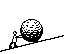 A black-and-white animated contact sheet showing a stick figure pushing a large spherical object across multiple frames on a diagonal slope, with visible frame-to-frame motion changes and no text or color beyond grayscale.