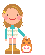 Pixel art avatar of a girl with curly brown hair holding a small orange cat, wearing a white and teal jacket, pink shorts, and brown boots.