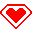 Six pixelated heart icons in diamond-shaped frames with varying border colors and inner fills on a gray background.