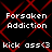 Static digital image with repeating text and red geometric patterns on black background.