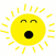 Yellow circular sun icon with closed eyes and open mouth, surrounded by short yellow rays on white background.
