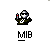 Animated sequence showing a pixelated character with a white helmet and dark uniform holding a red object, transitioning through red circular and semi-circular shapes with 'MIB' text below.