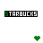 Pixelated green and black 'STARBUCKS' text in a black rectangular bar above green heart icons arranged in a pattern