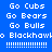 Static pixel art with four colored quadrants displaying sports team slogans and exclamation marks