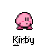 Pixelated pink Kirby character with two distinct facial expressions, each labeled 'Kirby' below.