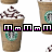 identical Starbucks Frappuccino cups with whipped cream and chocolate drizzle, overlaid with repeating pixelated text patterns