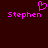 Pixelated pink text 'Stephen' appears twice on a dark red background with a pixelated pink heart above the left 'Stephen'.