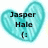 Two cyan heart-shaped icons with text overlays on white background, one featuring 'Jasper Hale (:' and the other 'My kind of chill pill <3' in black font.