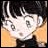 Pixelated anime-style character with dark hair and wide eyes, next to stylized text on a black background.
