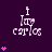 Purple background with white text 'I love carlos' and pink heart symbols in various quantities and positions across frames.