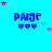 Blue background with repeated 'PAIGE' text and three blue hearts, surrounded by red and light purple stars in various positions across frames.