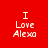 Red background with white text "I Love Alexa" and yellow horizontal bars in four distinct configurations across the image.