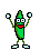 Pixelated green character with white eyes and red mouth in multiple poses against gray background.