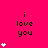 A bright pink background displays the text "i love you" in black pixelated font with white heart symbols appearing and disappearing vertically on the left, center, and right sides.