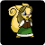 A 4-frame pixel art animation of a Neopets character with yellow fur, long brown hair, and green skirt performing sequential poses against black background with "LOOK OUT!" text at bottom.