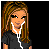 Pixel art character with long brown hair, black shirt, white earbuds; lower body in dark top and blue patterned pants; multiple star symbols on black background.