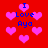 Red background with pink heart shapes and blue text reading "I Love Aya" in pixelated font.