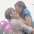 Animated contact sheet showing three frames of a couple kissing with pink heart symbols and partial text "the notebook" on a gray background.