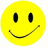 A yellow smiley face icon with black eyes and a curved mouth on white background, paired with blue backgrounds containing cyan text reading 'that really was not FUNNY' in pixelated style.