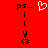 Red background with black text and a white pixelated heart symbol above the text.