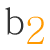 Pixelated lowercase 'b' in dark gray and orange '2' on white background, both rendered in blocky low-resolution style.